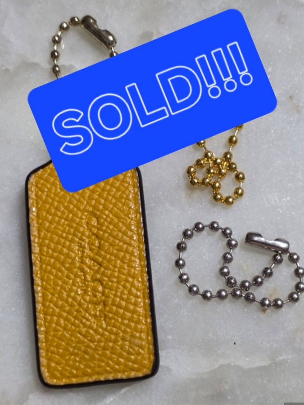 Coach Mustard Yellow Leather Hangtag W/ Light Gold Ball Chain & Spare Chains
